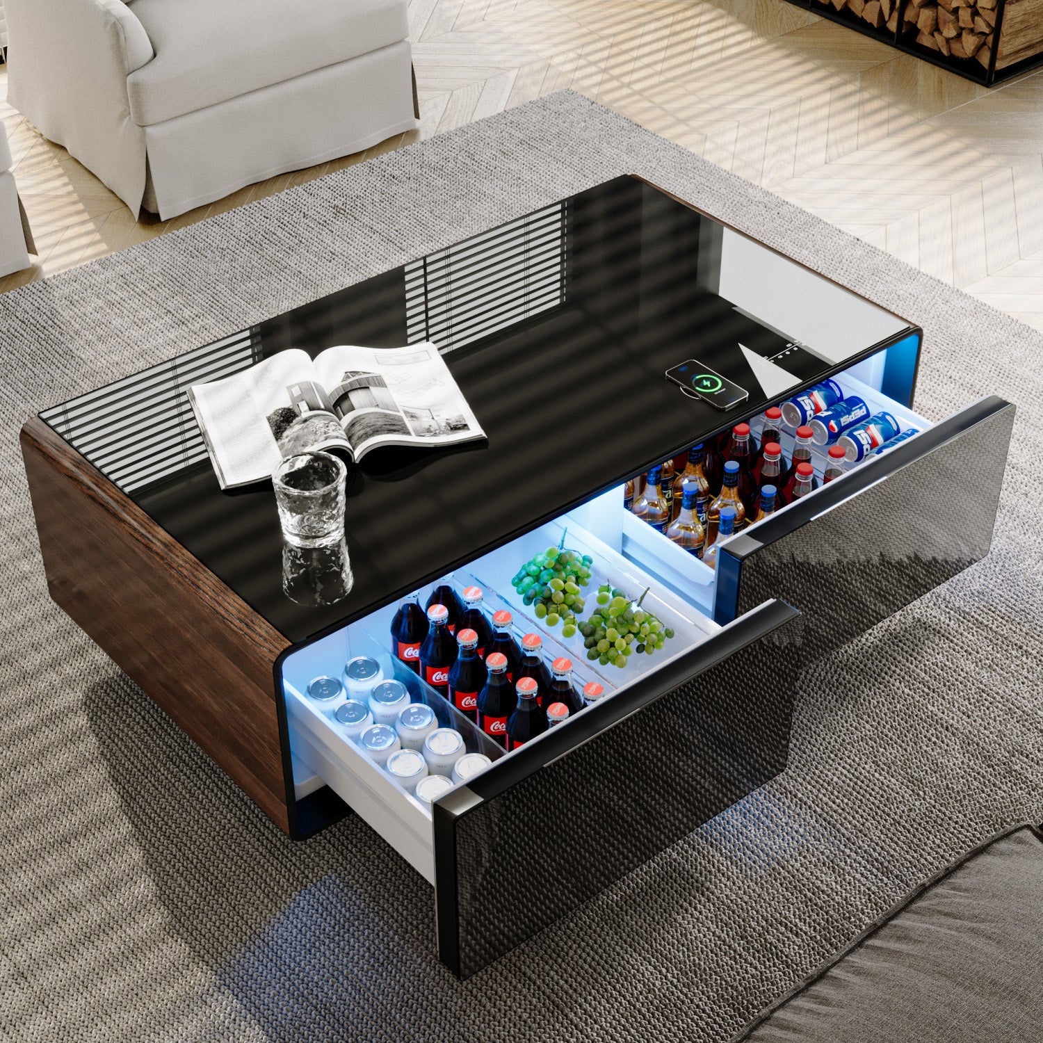 ST135Pro Smart Coffee Table Wooden|Refrigerated, Wireless Charging, Minimalist