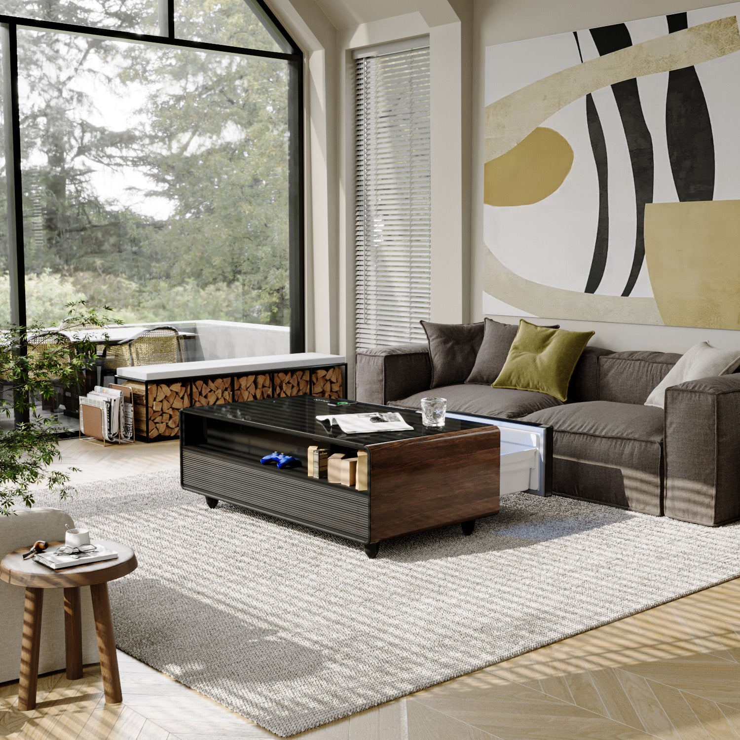 ST135Pro Smart Coffee Table Wooden|Refrigerated, Wireless Charging, Minimalist