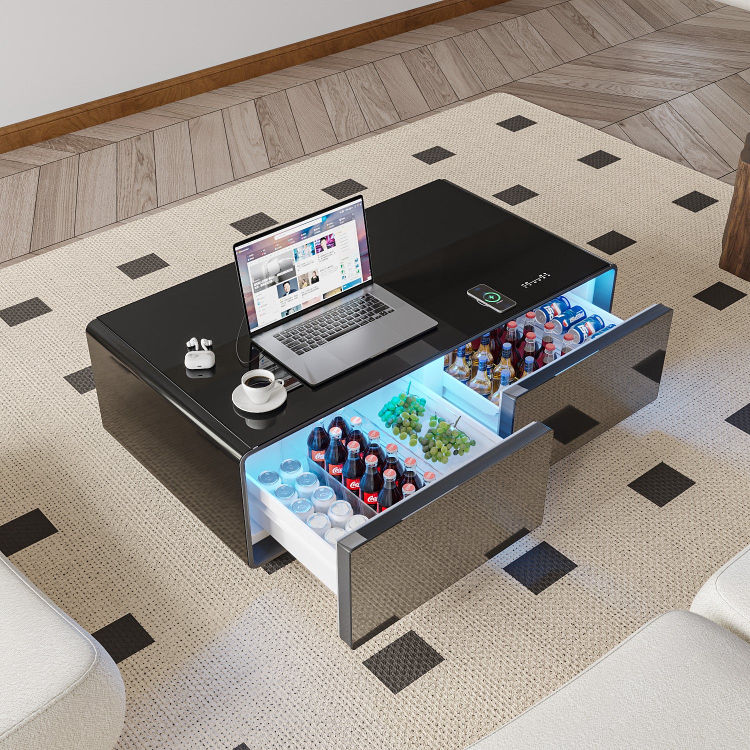 ST135Pro Smart Coffee Table Black|Refrigerated, Wireless Charging, Minimalist