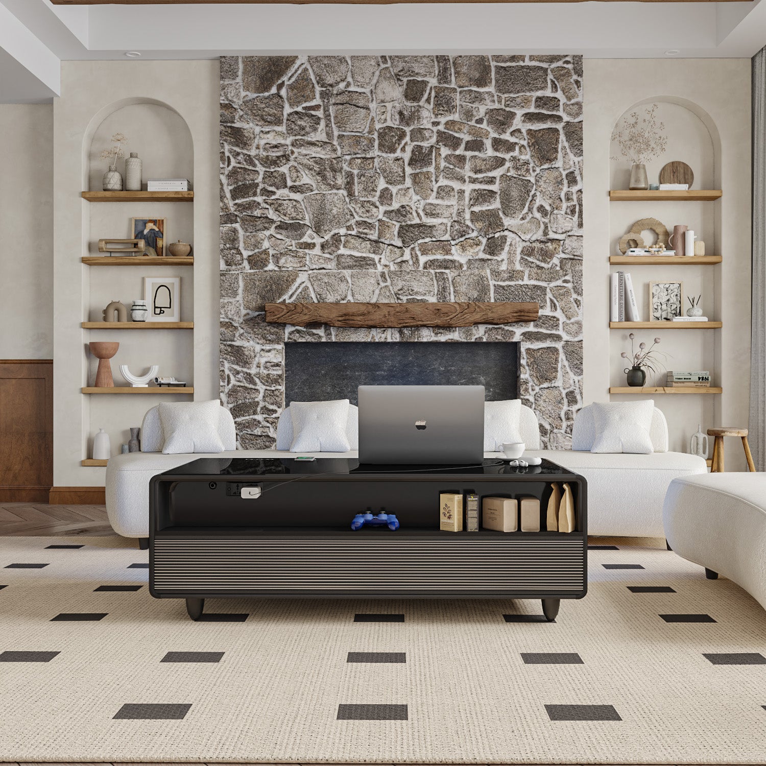 ST135Pro Smart Coffee Table Black|Refrigerated, Wireless Charging, Minimalist