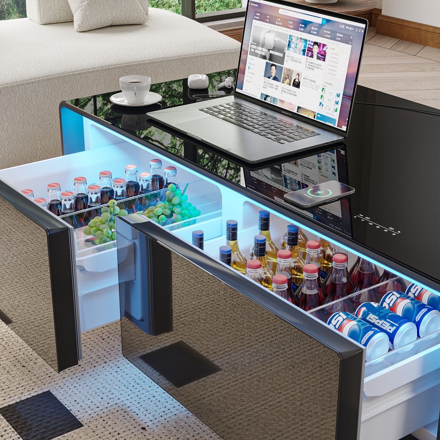 ST135Pro Smart Coffee Table Black|Refrigerated, Wireless Charging, Minimalist