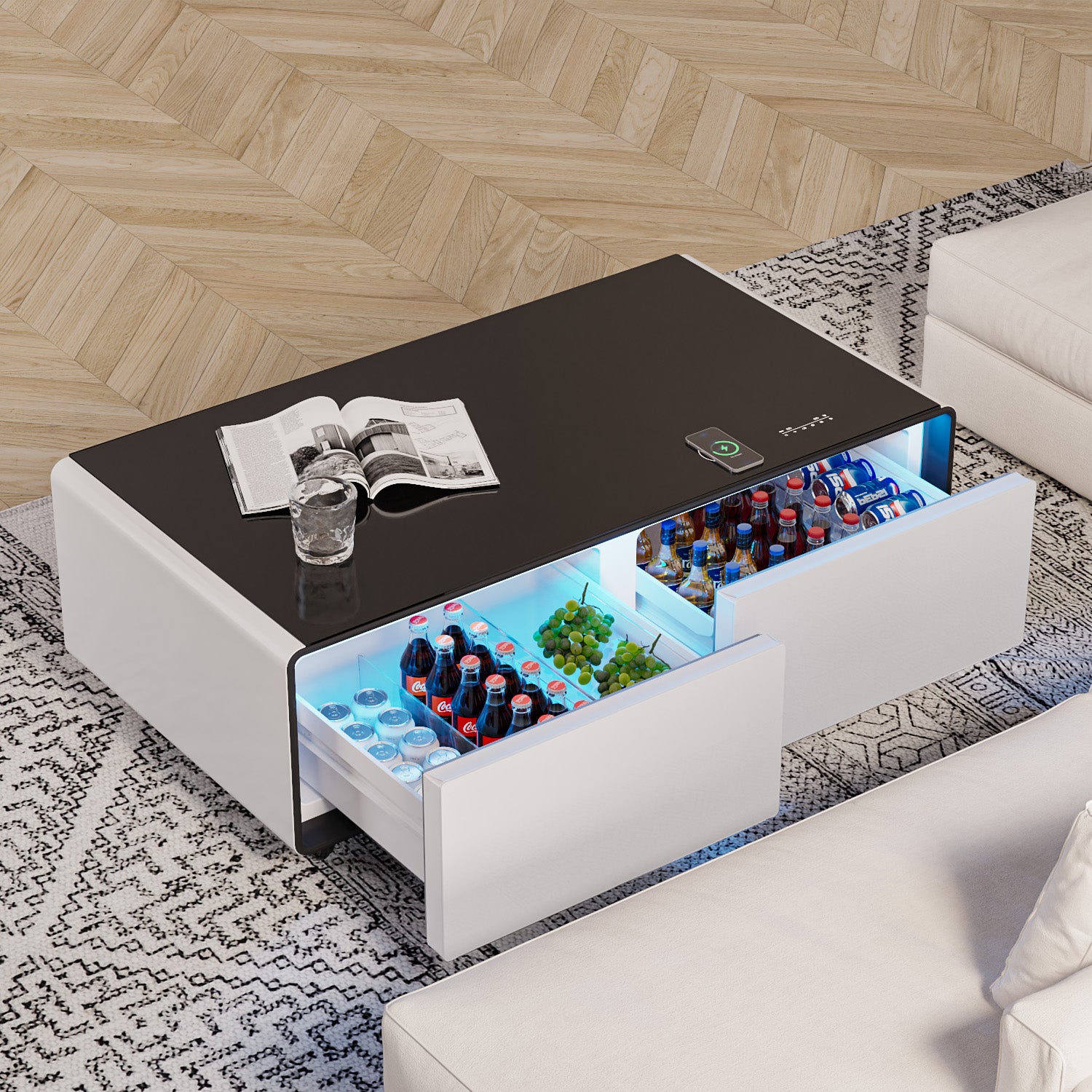 ST135Pro Smart Coffee Table White&Black|Refrigerated, Wireless Charging, Minimalist