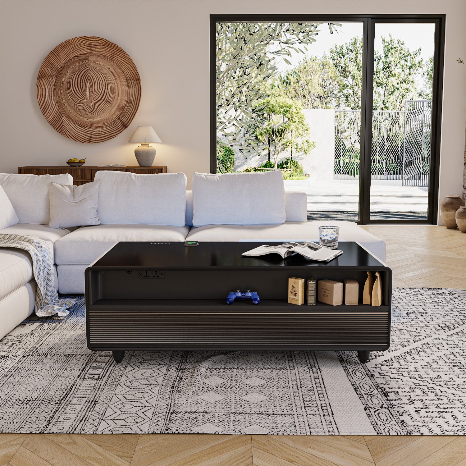 ST135Pro Smart Coffee Table White&Black|Refrigerated, Wireless Charging, Minimalist