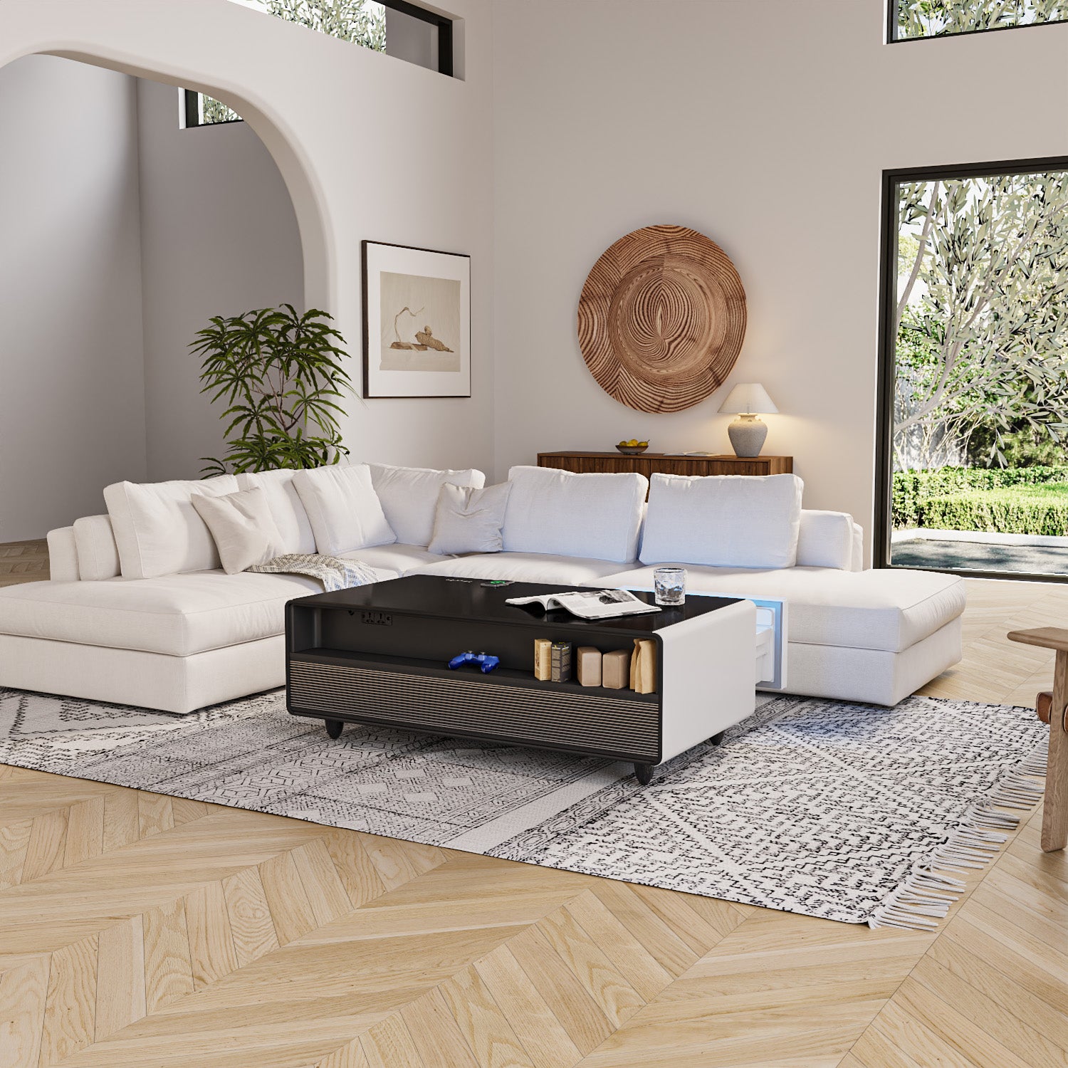 ST135Pro Smart Coffee Table White&Black|Refrigerated, Wireless Charging, Minimalist