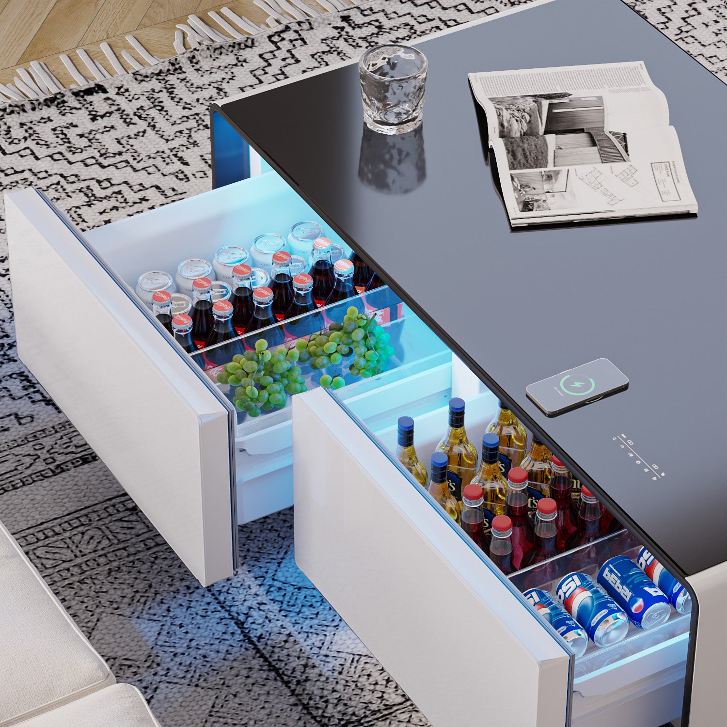ST135Pro Smart Coffee Table White&Black|Refrigerated, Wireless Charging, Minimalist