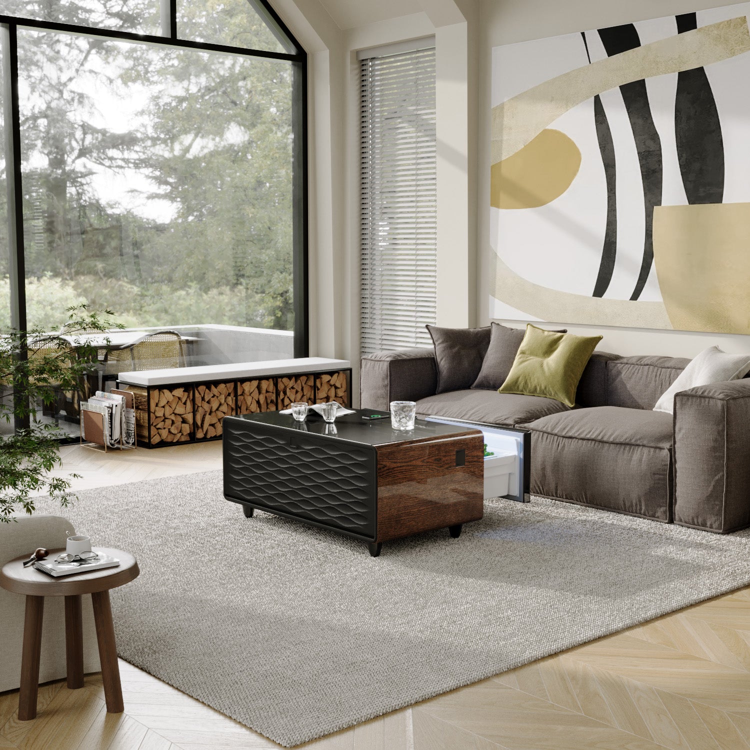 ST90Pro Smart Coffee Table Wooden|Refrigerated, Frozen, Wireless Charging, Minimalist