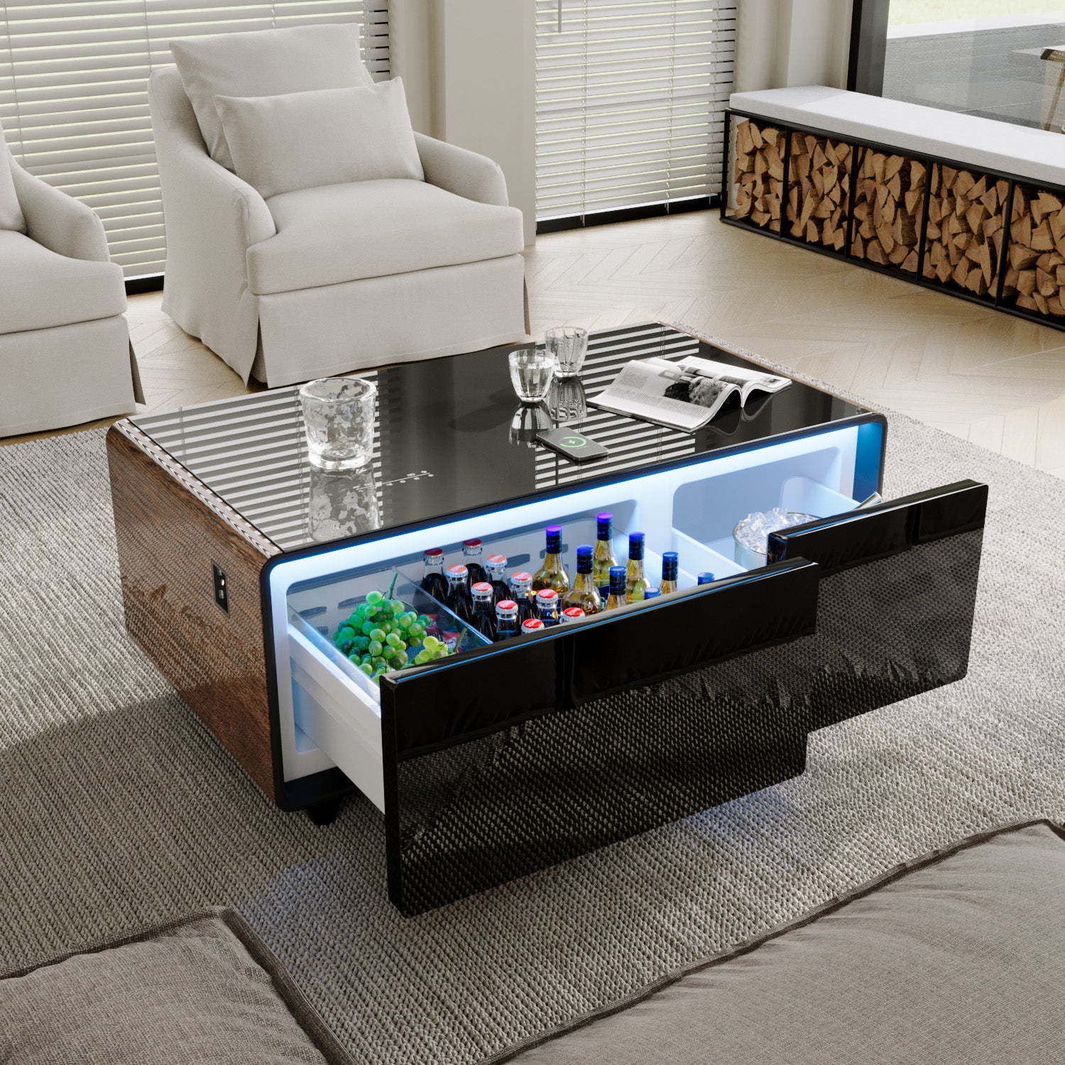 ST90Pro Smart Coffee Table Wooden|Refrigerated, Frozen, Wireless Charging, Minimalist