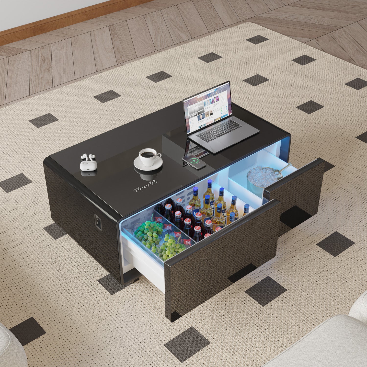 ST90Pro Smart Coffee Table Black|Refrigerated, Frozen, Wireless Charging, Minimalist