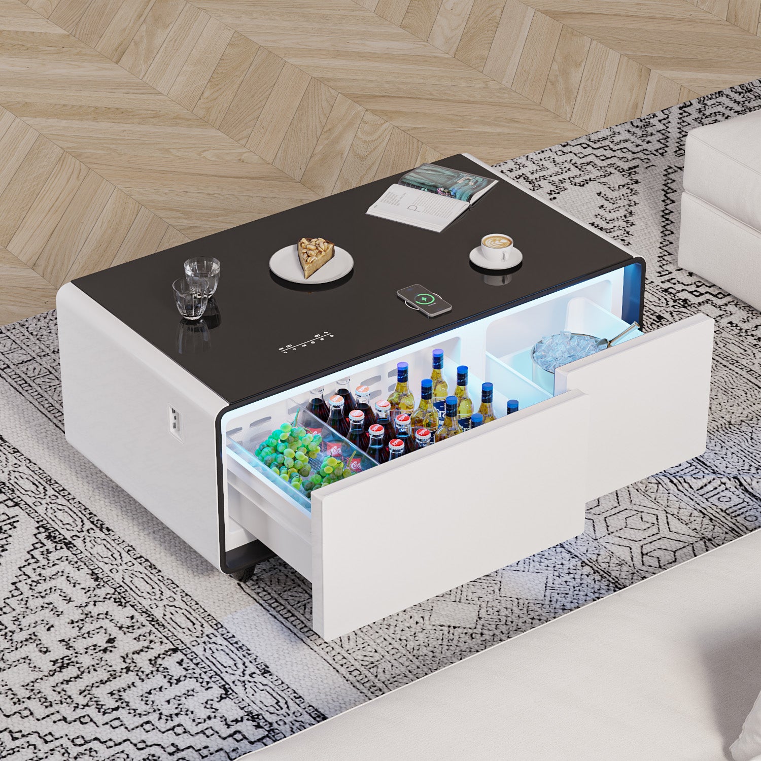 ST90Pro Smart Coffee Table White&Black|Refrigerated, Frozen, Wireless Charging, Minimalist