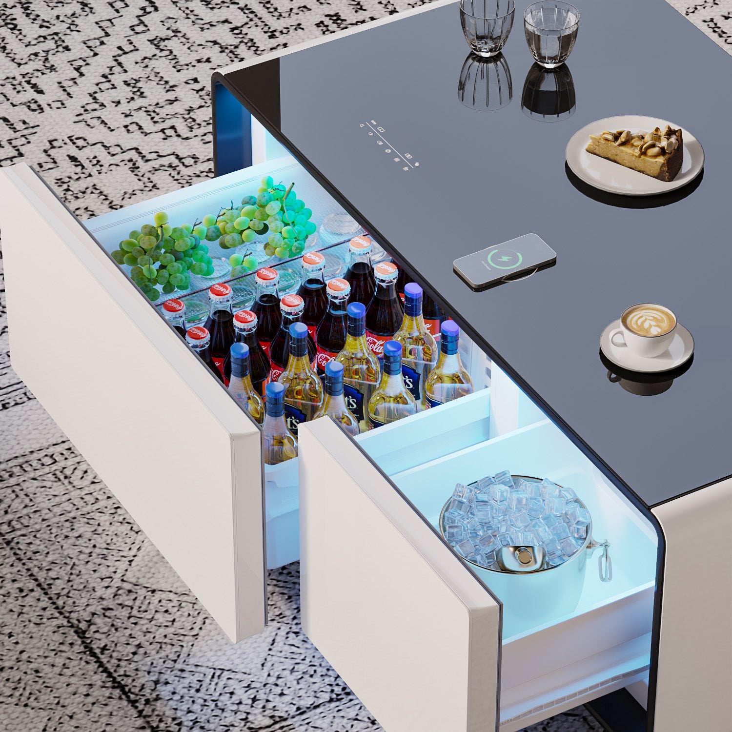 ST90Pro Smart Coffee Table White&Black|Refrigerated, Frozen, Wireless Charging, Minimalist